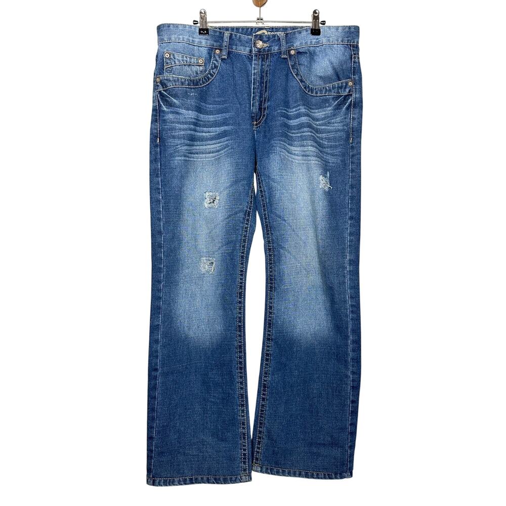 Request Jeans Y2K Streetwear Loose Denim Contrast Embroidery Mens 34x30